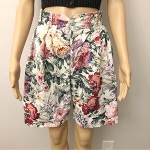 Vintage Boho Pastel Floral Pattern Cottagecore Colorful High Waisted Shorts.